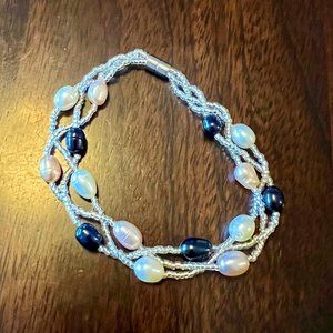 Pink, black and white pearl beaded bracelet